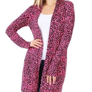 Medium buttery soft pink cheetah cardigan
